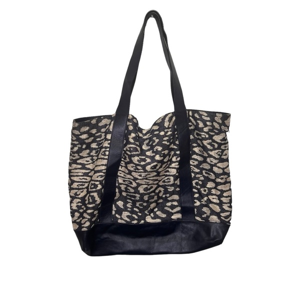 Iris & Ink Cow Leather Linen Animal Print Tote - Picture 1 of 16